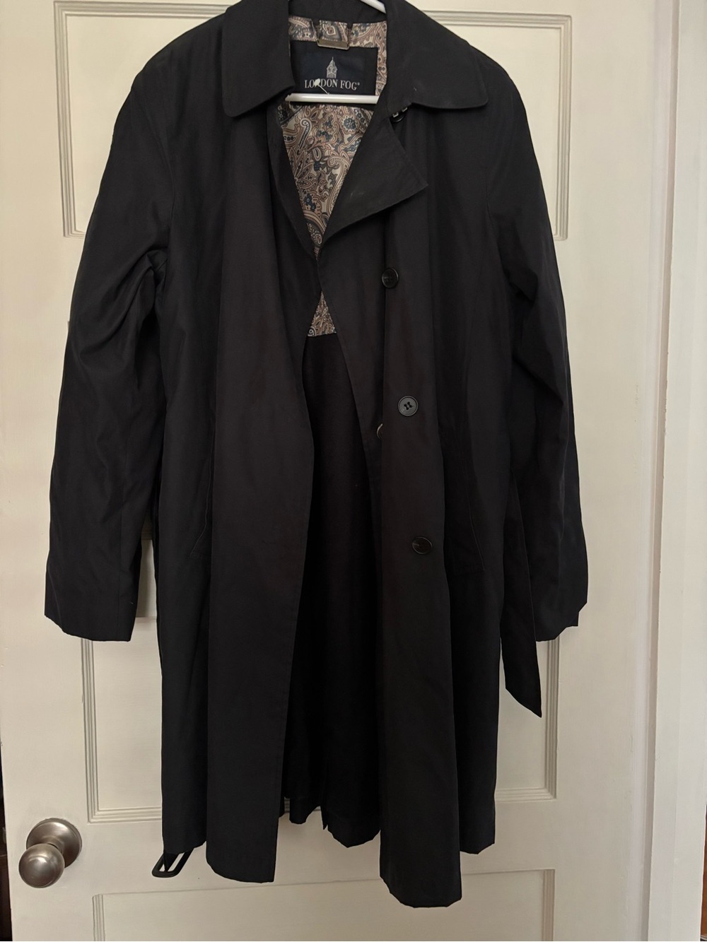 London Fog Men's Black Trench Coat with Paisley Lining